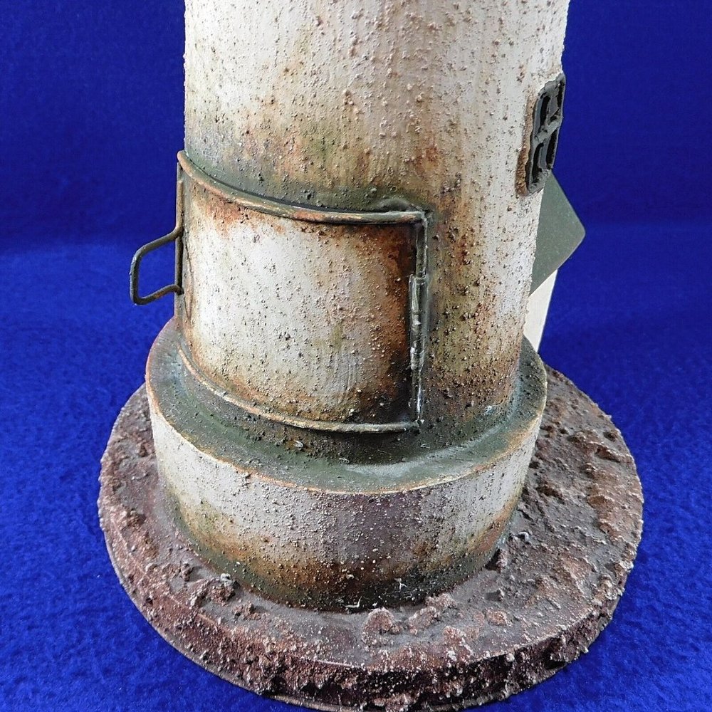 Large Painted Tin Lighthouse Votive Tealight Candle Holder 15" Beach Decor - Picture 9 of 11